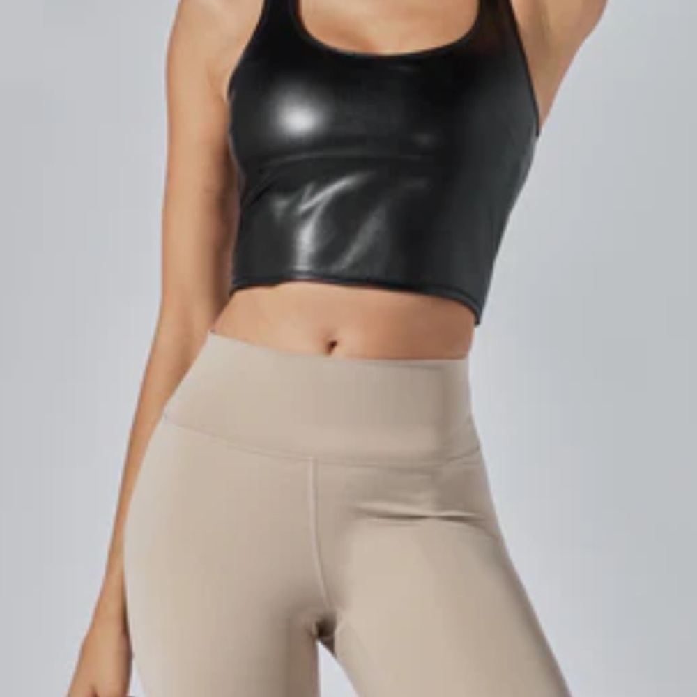 Heroine Sport Black Faux Leather Crop Tank Top!